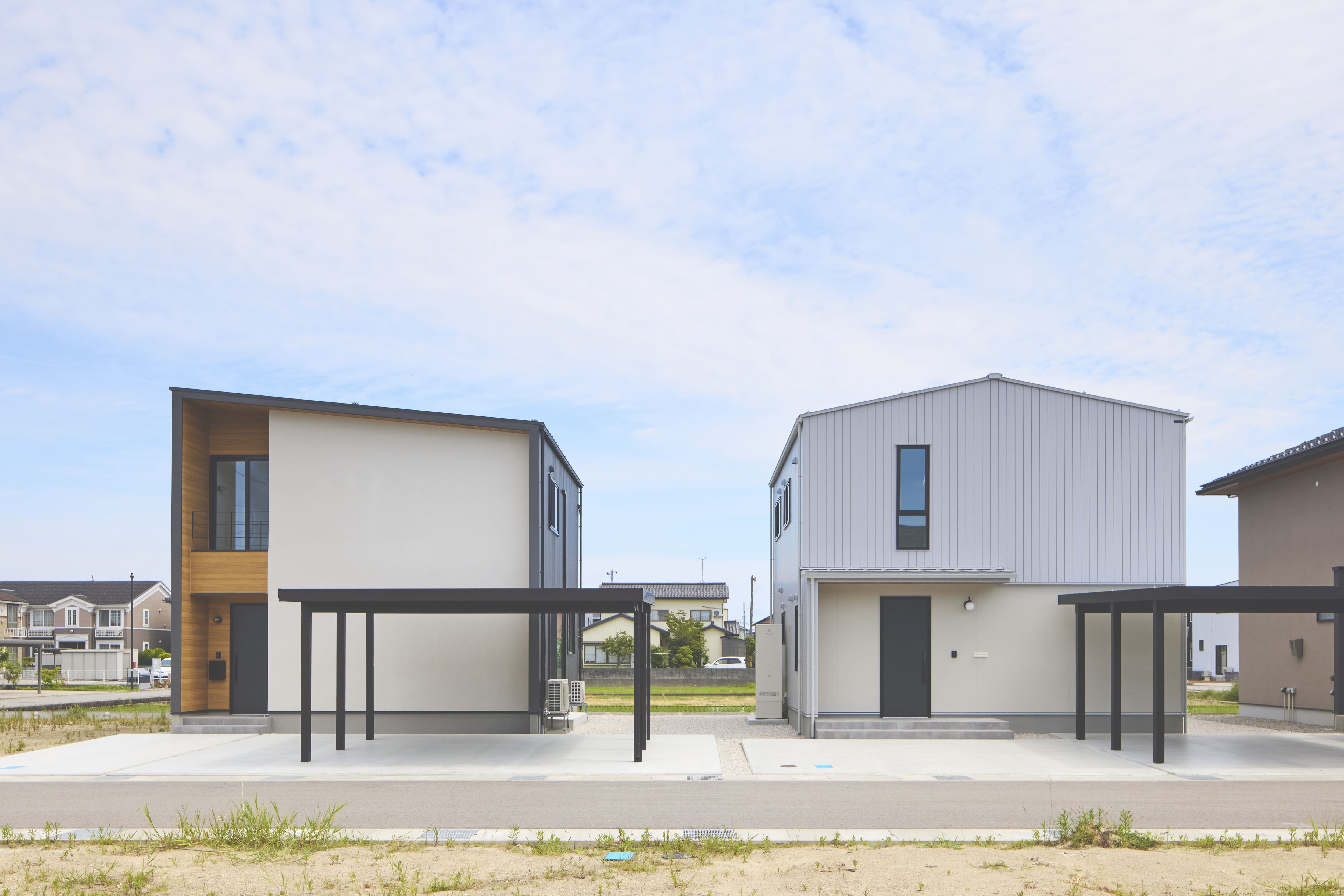 高岡市石瀬で見学できるセミオーダー住宅Q-etの2棟外観